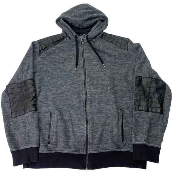 Rock & Republic Mens XL Gray Black Moto Sleeve Sweatshirt Hoodie Full Zip Jacket - Picture 1 of 8